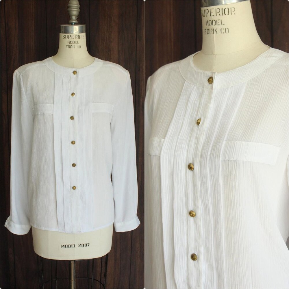 Vintage 1980s 1990s Blouse, Volup Laura & Jayne White Button Down Shirt, Grandma